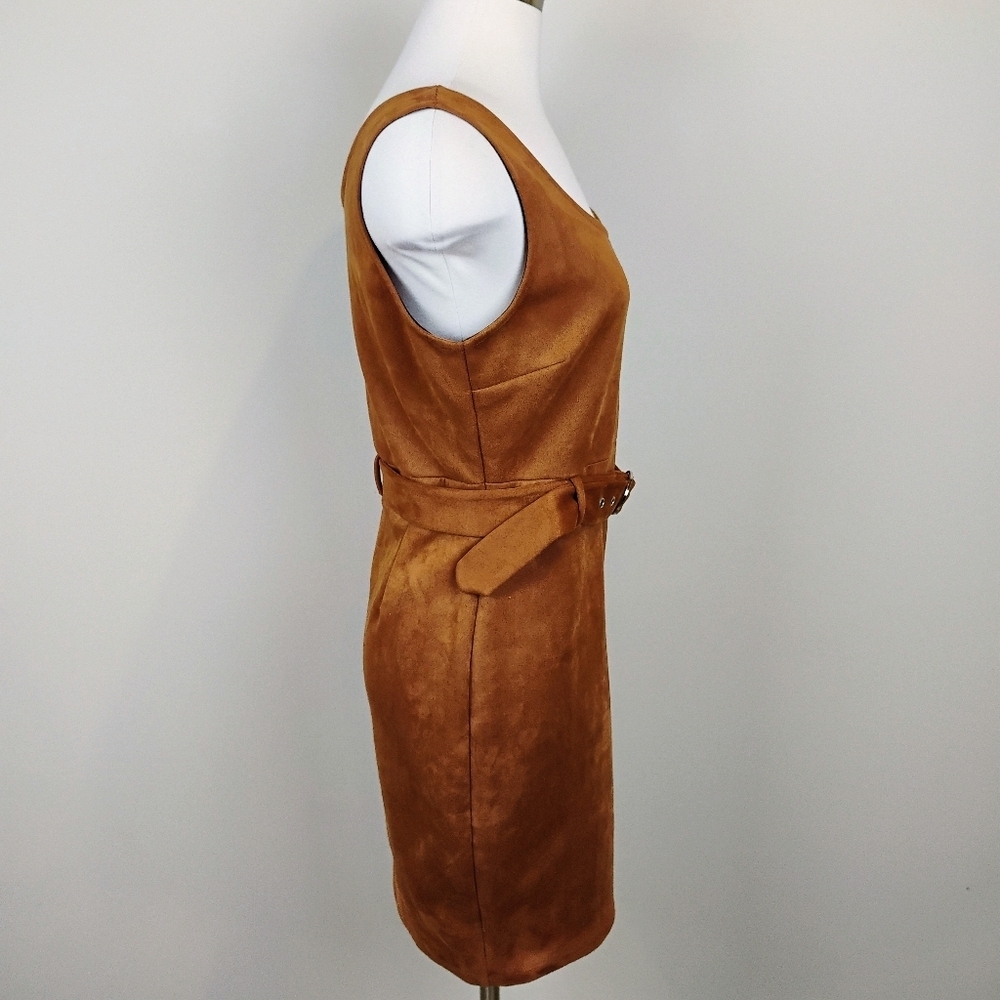 Haute Monde Sleeveless Mini Sheath Dress Size L (Jrs) Cinnamon Brown Faux Suede - Picture 3 of 13
